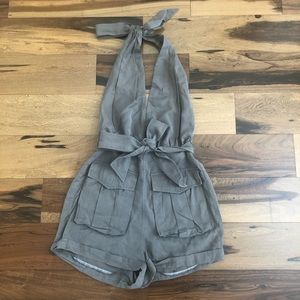 Nasty Gal Olive Cargo-Style Halter Romper